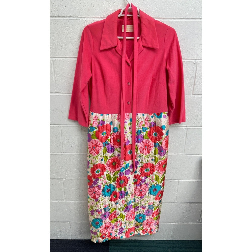 VTG Sears At Home Wear Robe Pink Floral Quilted Vintage / Women's Size 42